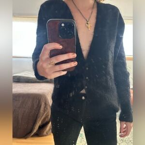 Free People Black Fuzzy Cardigan